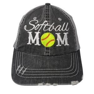 Softball Mom Snapback Trucker Hat Gray One Size Adjustable Mesh Back Distressed